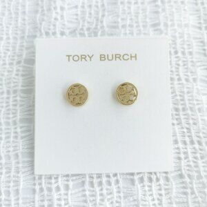 Authentic Tory Burch Miller Gold Logo Circle Stud Earrings